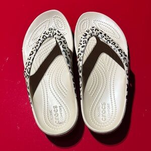 CROCS Leopard Print Sandals - Cream and Black